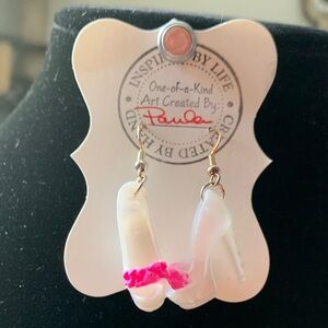 BARBIE Handmade White and Pink High Heel Earrings #4